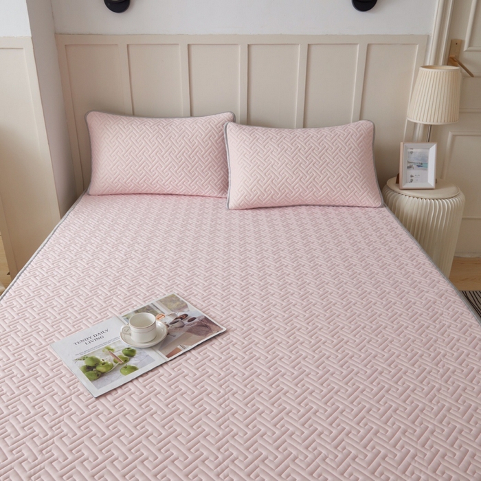 91家纺网 家纺一手货源 找家纺 玖玖爱家纺 2026新款天然乳水洗胶凉感丝凉席三件套 粉