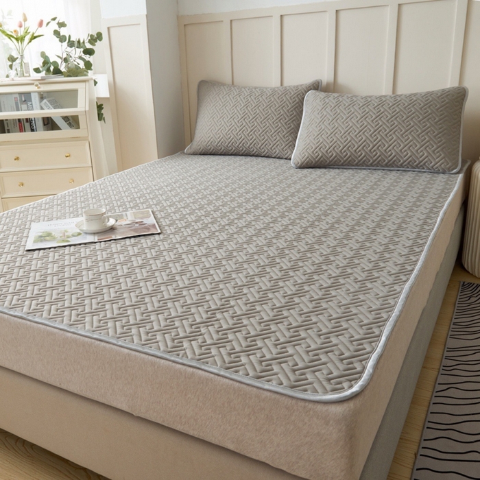 玖玖爱家纺 2026新款天然乳水洗胶凉感丝凉席三件套 灰