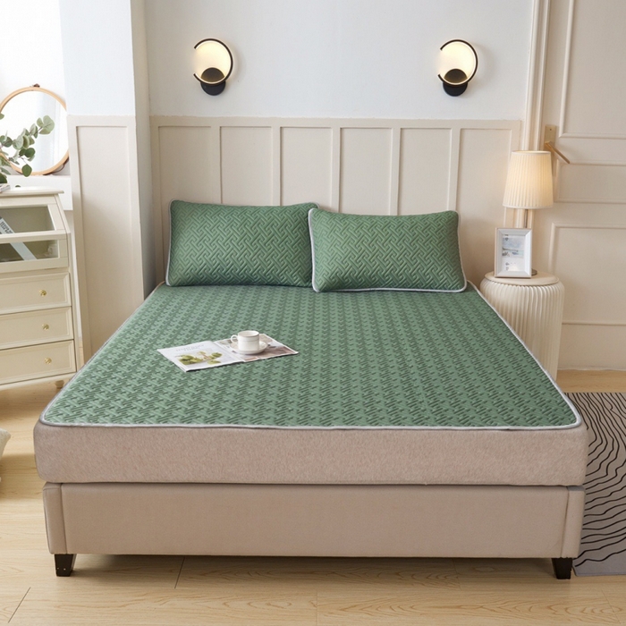 91家纺网 家纺一手货源 找家纺 玖玖爱家纺 2026新款天然乳水洗胶凉感丝凉席三件套 绿