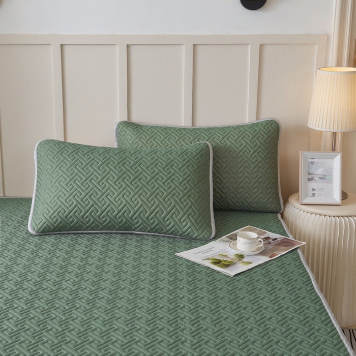 91家纺网 家纺一手货源 找家纺 玖玖爱家纺 2026新款天然乳水洗胶凉感丝凉席三件套 绿