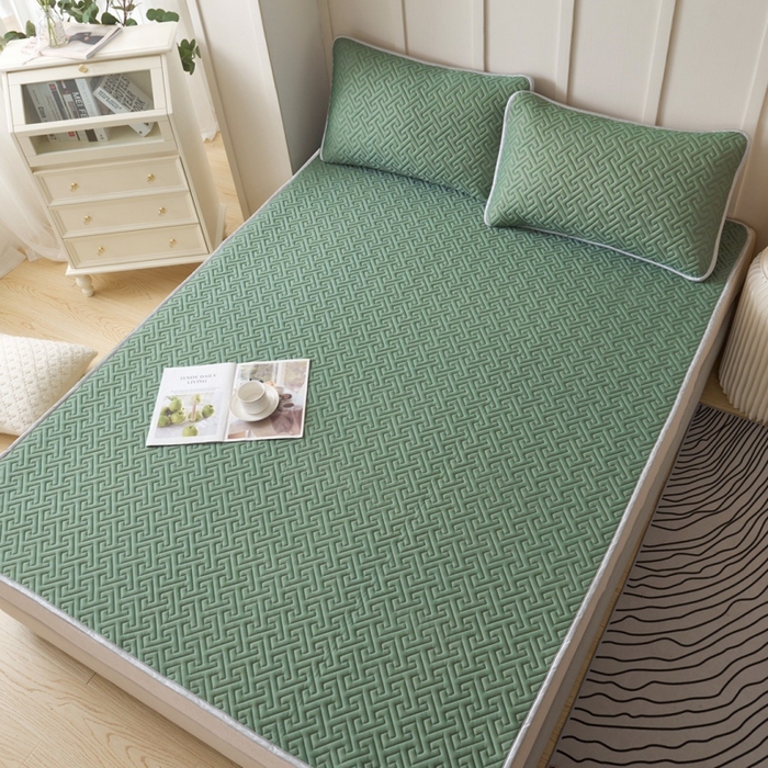 91家纺网 家纺一手货源 找家纺 玖玖爱家纺 2026新款天然乳水洗胶凉感丝凉席三件套 绿