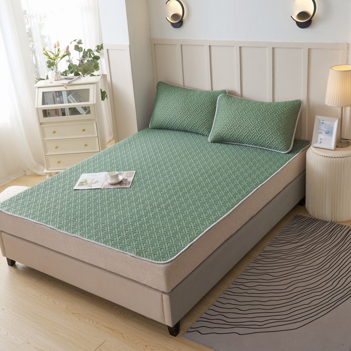 91家纺网 家纺一手货源 找家纺 玖玖爱家纺 2026新款天然乳水洗胶凉感丝凉席三件套 绿