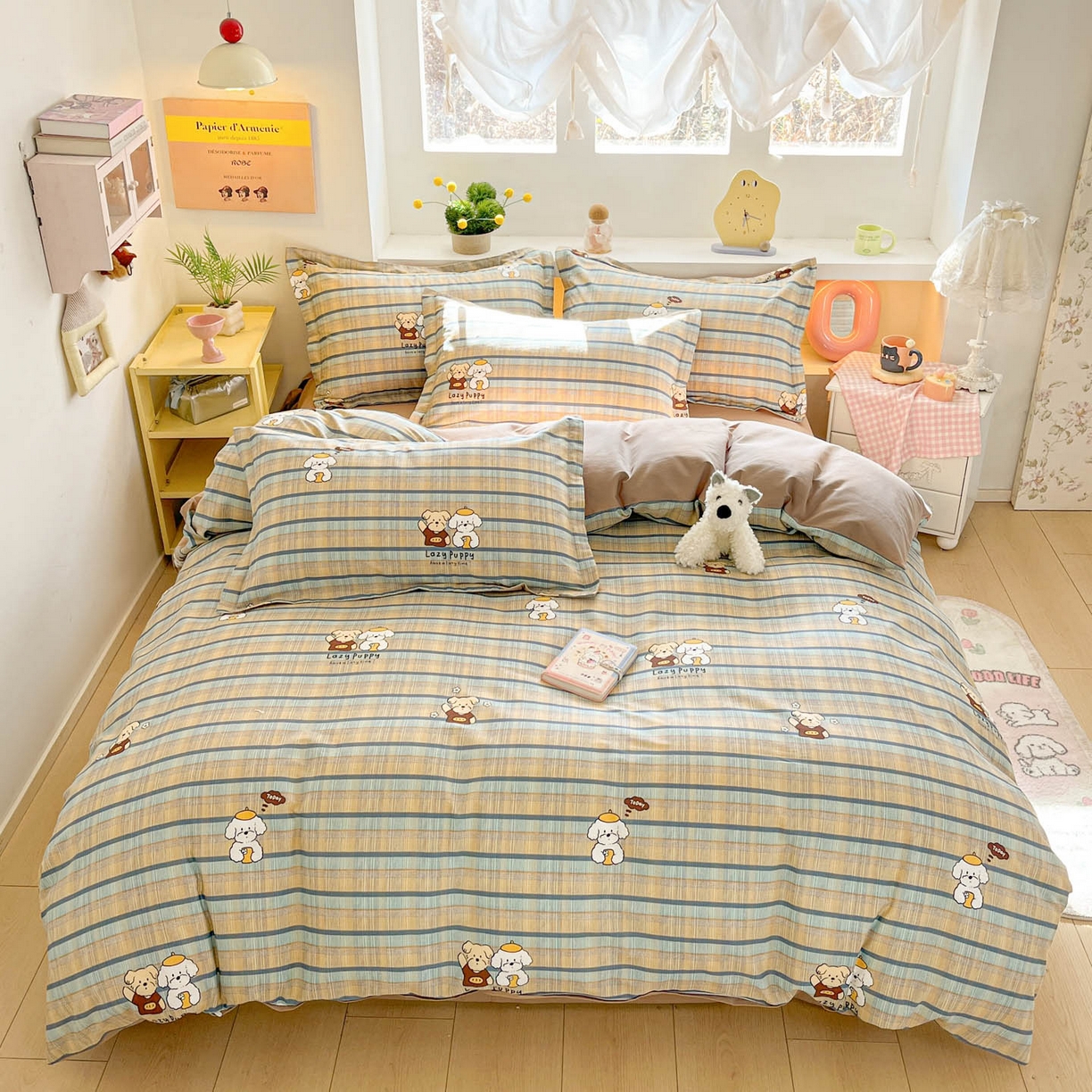 91家纺网 家纺一手货源 找家纺 涵宸家纺 2026新款全棉印花小清新四件套 自拍小狗