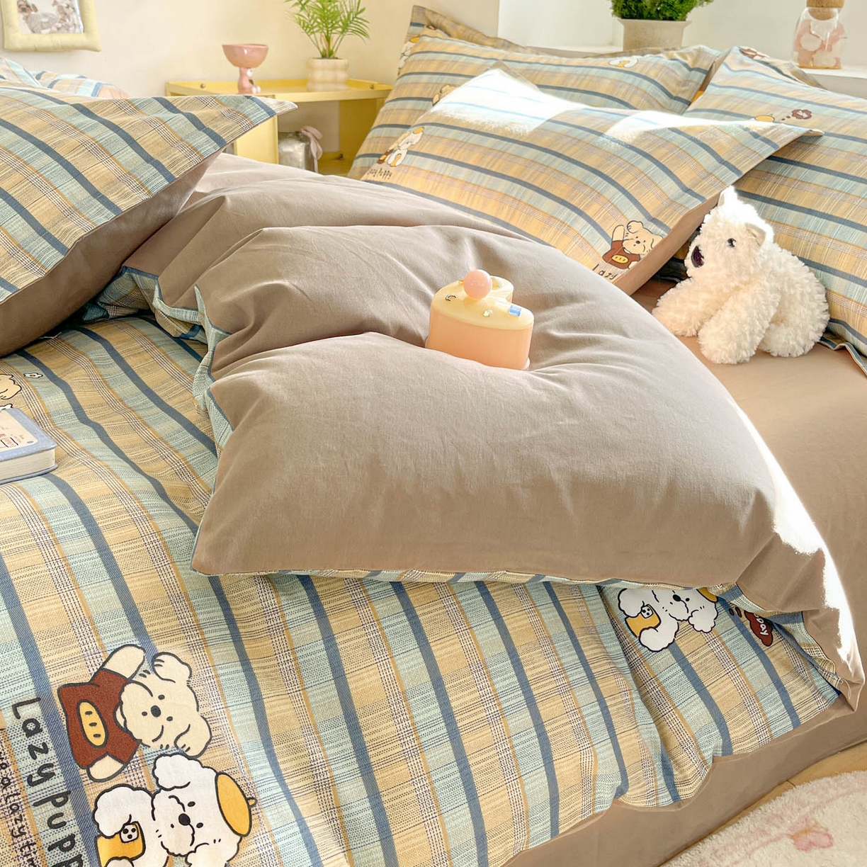 91家纺网 家纺一手货源 找家纺 涵宸家纺 2026新款全棉印花小清新四件套 自拍小狗