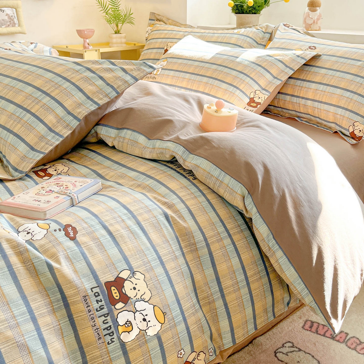 91家纺网 家纺一手货源 找家纺 涵宸家纺 2026新款全棉印花小清新四件套 自拍小狗