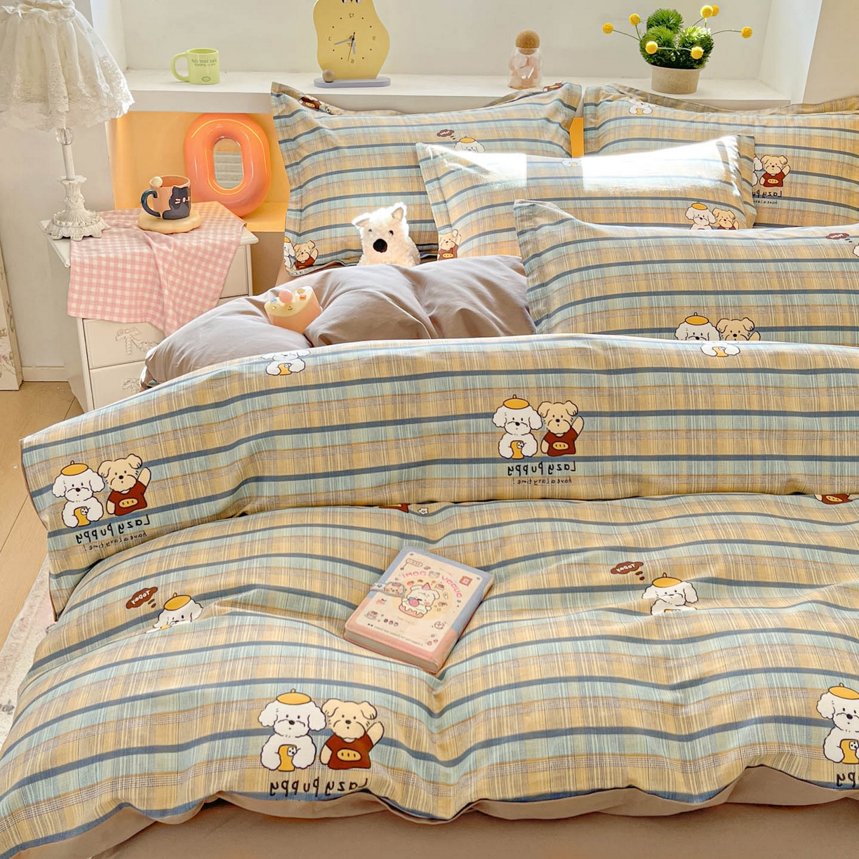 91家纺网 家纺一手货源 找家纺 涵宸家纺 2026新款全棉印花小清新四件套 自拍小狗