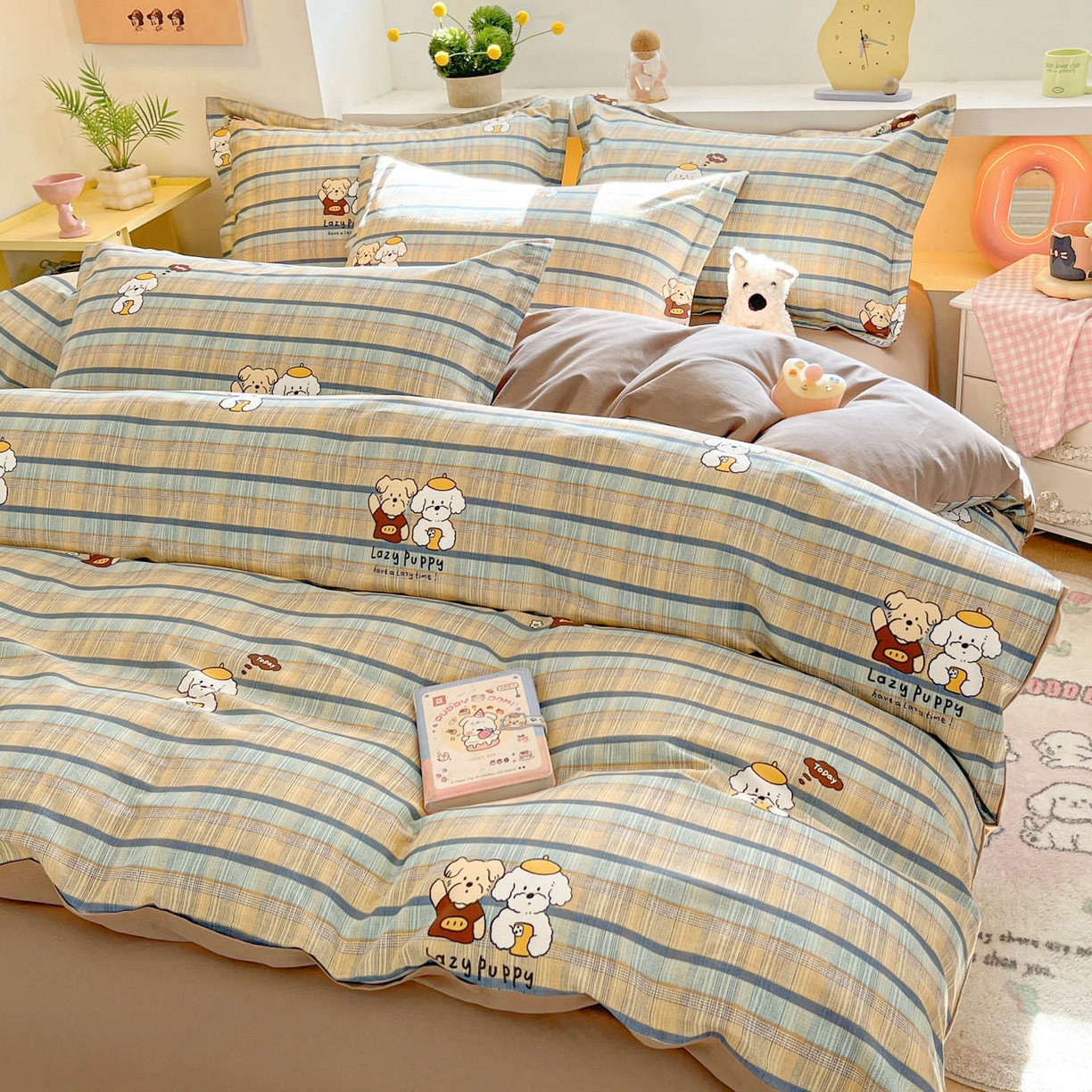 91家纺网 家纺一手货源 找家纺 涵宸家纺 2026新款全棉印花小清新四件套 自拍小狗