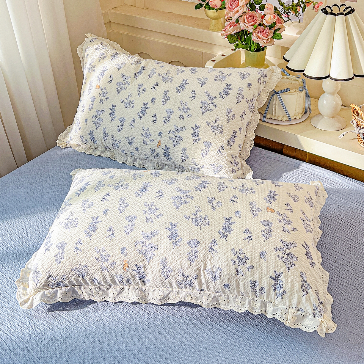 91家纺网 家纺一手货源 找家纺 一比一家纺 2026新款泡芙纱花边四件套 清雅