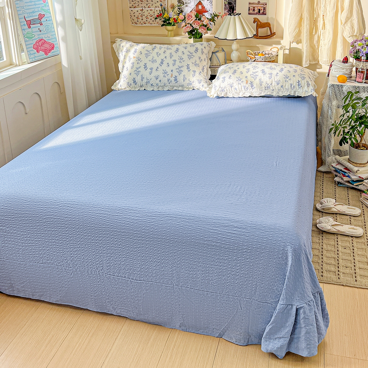 91家纺网 家纺一手货源 找家纺 一比一家纺 2026新款泡芙纱花边四件套 清雅