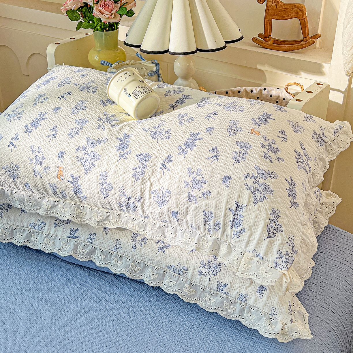 91家纺网 家纺一手货源 找家纺 一比一家纺 2026新款泡芙纱花边四件套 清雅