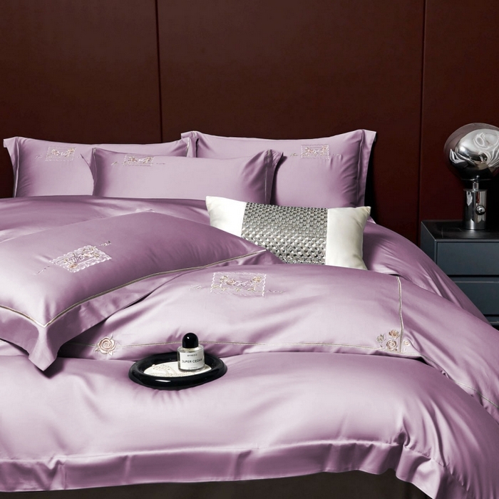 91家纺网 家纺一手货源 找家纺 玖玖爱家纺 2026新款柔软亲肤天丝棉刺绣四件套-华莹 华莹-优雅紫