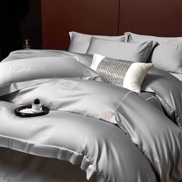玖玖爱家纺 2026新款柔软亲肤天丝棉刺绣四件套-华莹 华莹-绅士灰