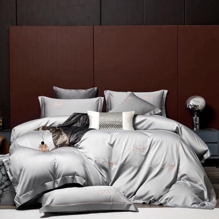 91家纺网 家纺一手货源 找家纺 玖玖爱家纺 2026新款柔软亲肤天丝棉刺绣四件套-华莹 华莹-绅士灰