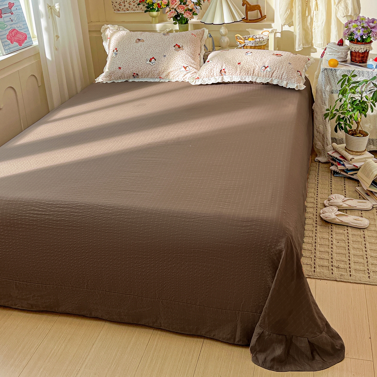 91家纺网 家纺一手货源 找家纺 一比一家纺 2026新款泡芙纱花边四件套 小欢喜