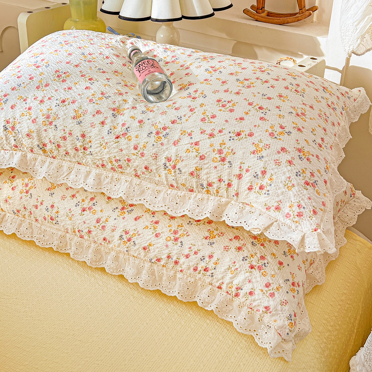 91家纺网 家纺一手货源 找家纺 一比一家纺 2026新款泡芙纱花边四件套 心愿