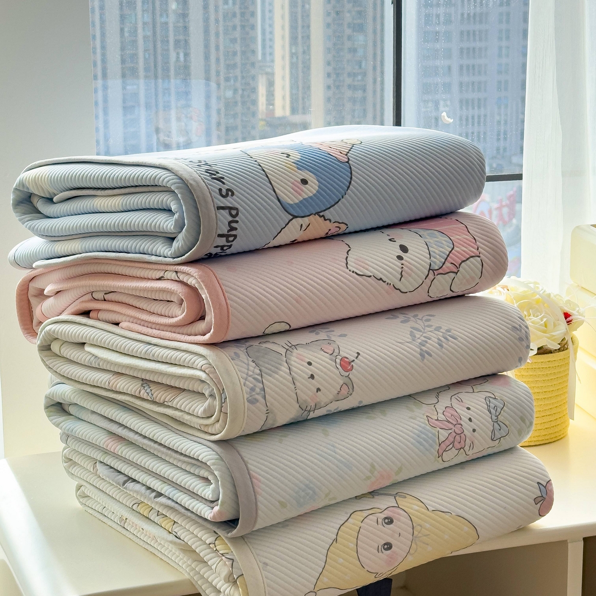 91家纺网 家纺一手货源 找家纺 孩子王家纺 2026春夏新款豆豆席卡通凉感值过0.21可机洗夏天学生宿舍单人空调软席凉席席子 组合图仅供展示不可下单