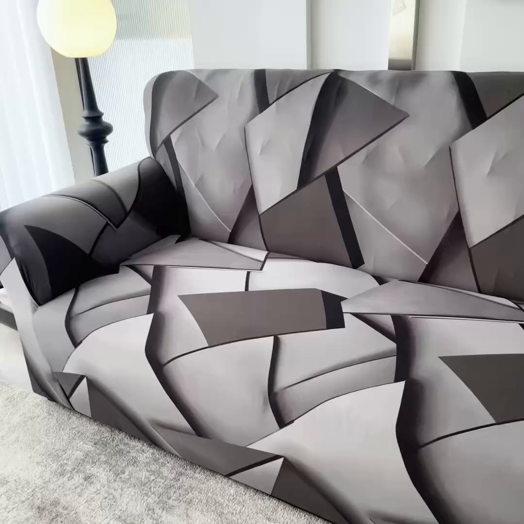 91家纺网 家纺一手货源 找家纺 雅竹家纺 牛奶丝印花沙发套 方糖-深灰