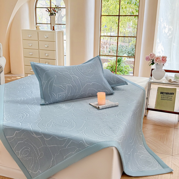 91家纺网 家纺一手货源 找家纺 步步高席业 2026新款凉感冰豆豆凉席-大花款 大花-蓝色