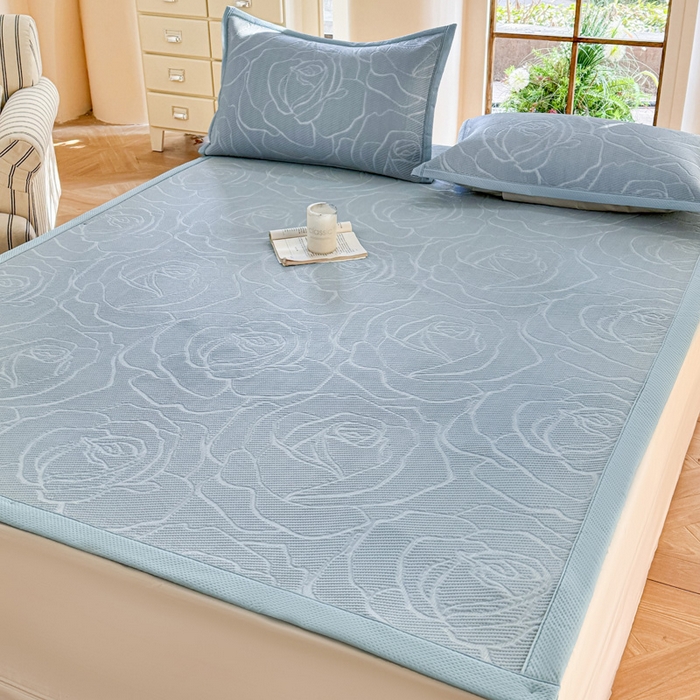 91家纺网 家纺一手货源 找家纺 步步高席业 2026新款凉感冰豆豆凉席-大花款 大花-蓝色