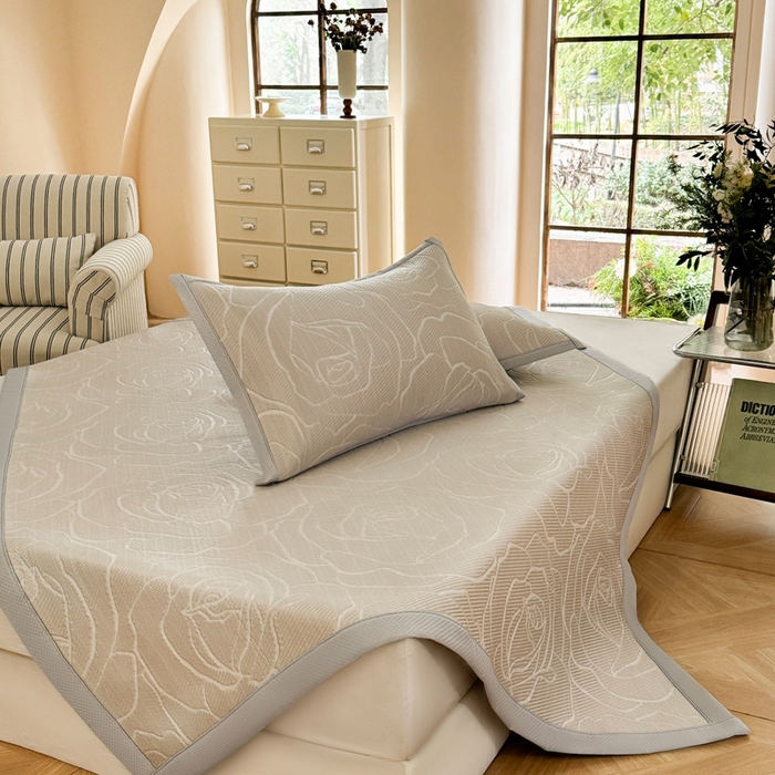 步步高席业 2026新款凉感冰豆豆凉席-大花款 大花-咖色