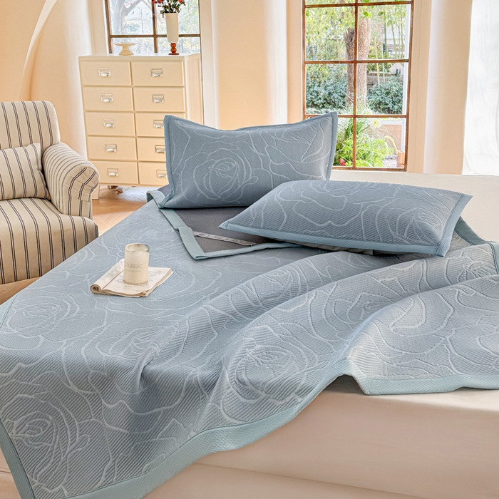 91家纺网 家纺一手货源 找家纺 步步高席业 2026新款凉感冰豆豆凉席-大花款 大花-蓝色