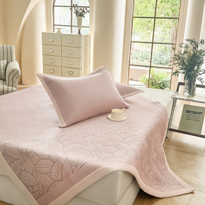 步步高席业 2026新款凉感冰豆豆凉席-大花款 树叶-粉色