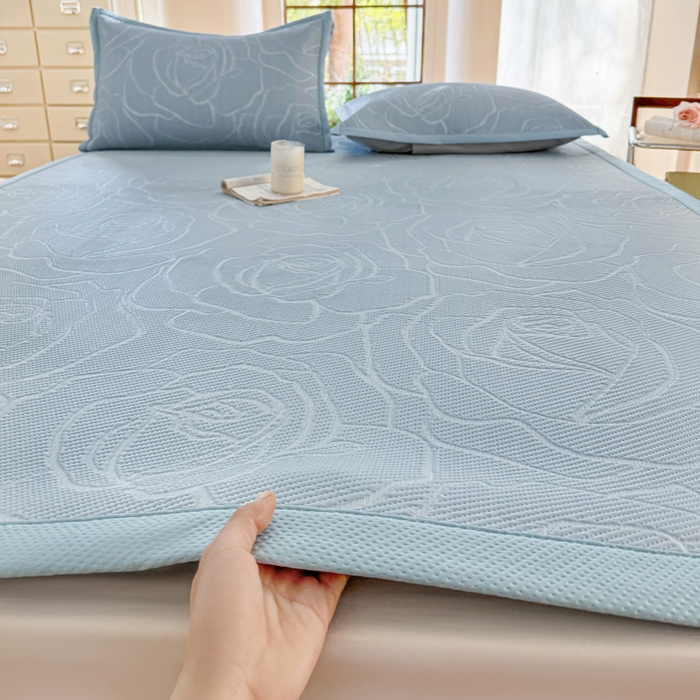 91家纺网 家纺一手货源 找家纺 步步高席业 2026新款凉感冰豆豆凉席-大花款 大花-蓝色