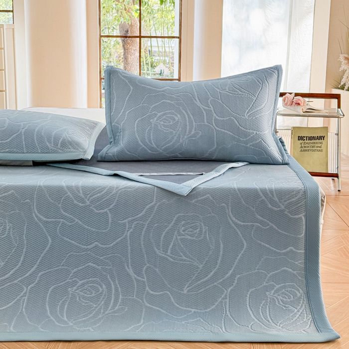 91家纺网 家纺一手货源 找家纺 步步高席业 2026新款凉感冰豆豆凉席-大花款 大花-蓝色