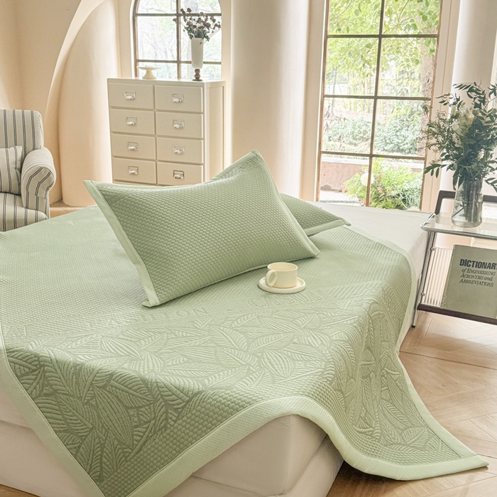 步步高席业 2026新款凉感冰豆豆凉席-大花款 树叶-绿色