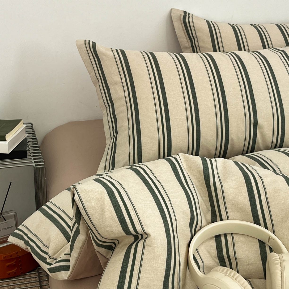 91家纺网 家纺一手货源 找家纺 涵宸家纺 2026新款全棉印花简约四件套 复古绿条