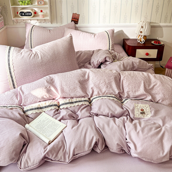 91家纺网 家纺一手货源 找家纺 （总）韩秀家纺 2026新款A类仿棉四件套超柔古法棉水洗棉法式花边床笠四件套（提供买家秀）