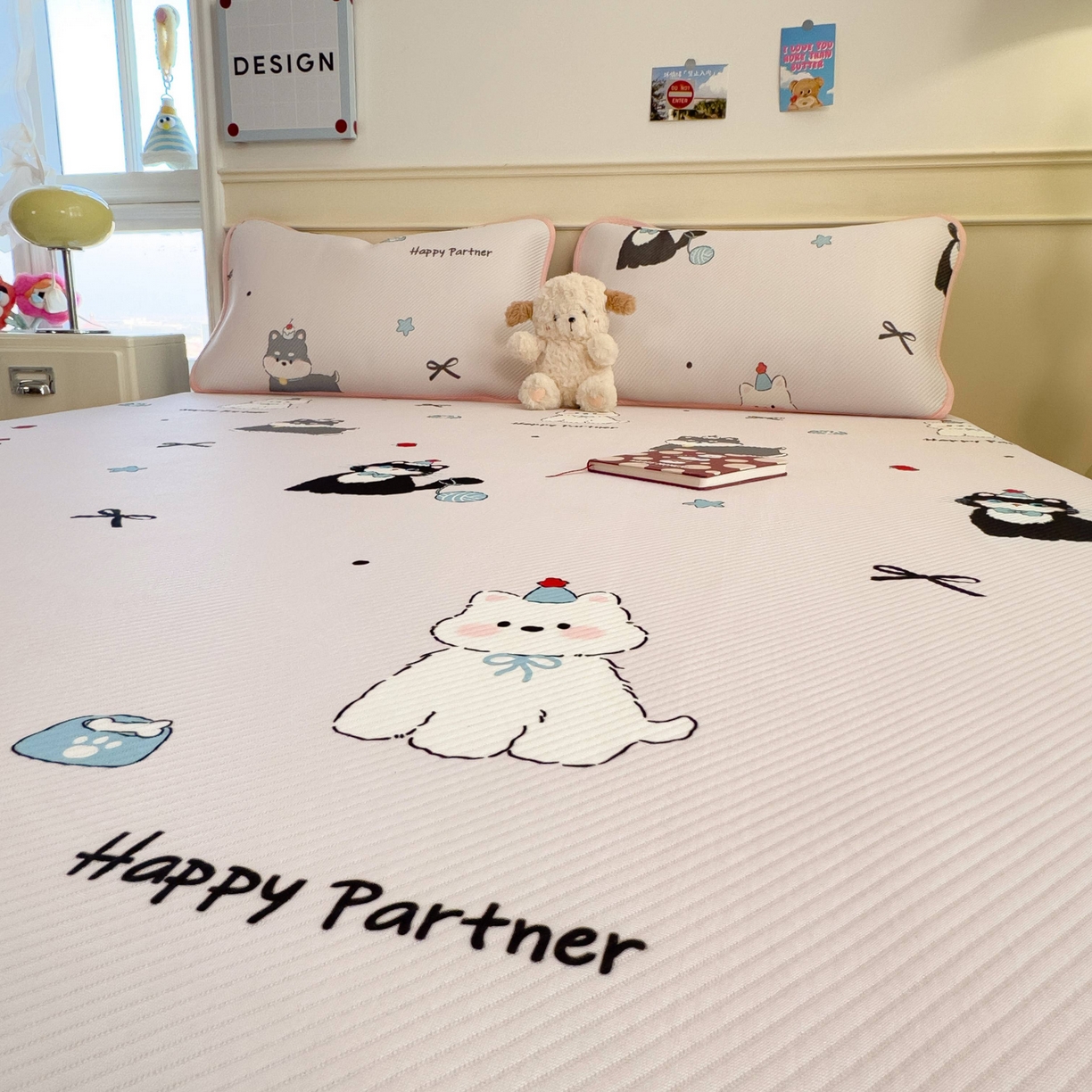 91家纺网 家纺一手货源 找家纺 孩子王家纺 2026春夏新款豆豆席卡通凉感值过0.21可机洗夏天学生宿舍单人空调软席凉席席子 快乐伙伴 床单款