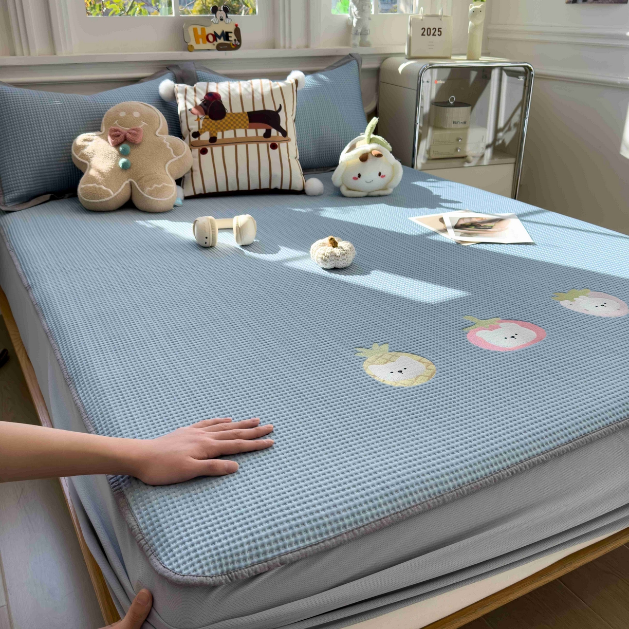 91家纺网 家纺一手货源 找家纺 （总）孩子王家纺 2026春夏新款乙纶冰豆豆凉席凉感值过0.21冰丝席-华夫格绣花空调软席凉席席子