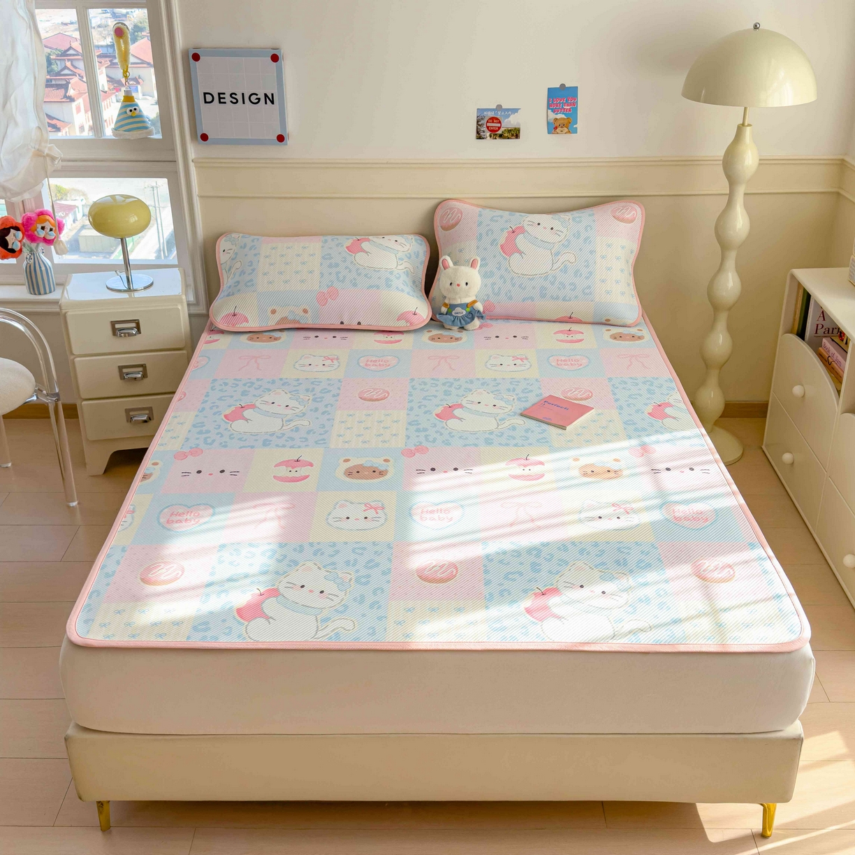 91家纺网 家纺一手货源 找家纺 孩子王家纺 2026春夏新款豆豆席卡通凉感值过0.21可机洗夏天学生宿舍单人空调软席凉席席子 曲奇蒂 床单款