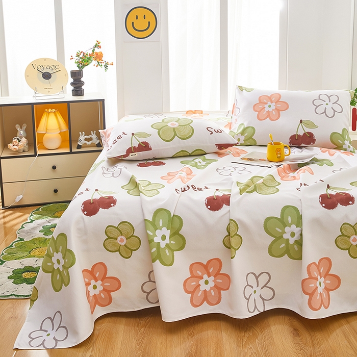 91家纺网 家纺一手货源 找家纺 蕾诺家纺 2026新款老粗布加厚全包防滑床单可组合三件套 花汐