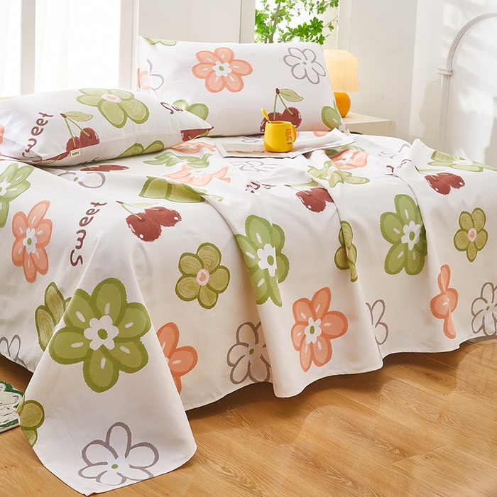 91家纺网 家纺一手货源 找家纺 蕾诺家纺 2026新款老粗布加厚全包防滑床单可组合三件套 花汐