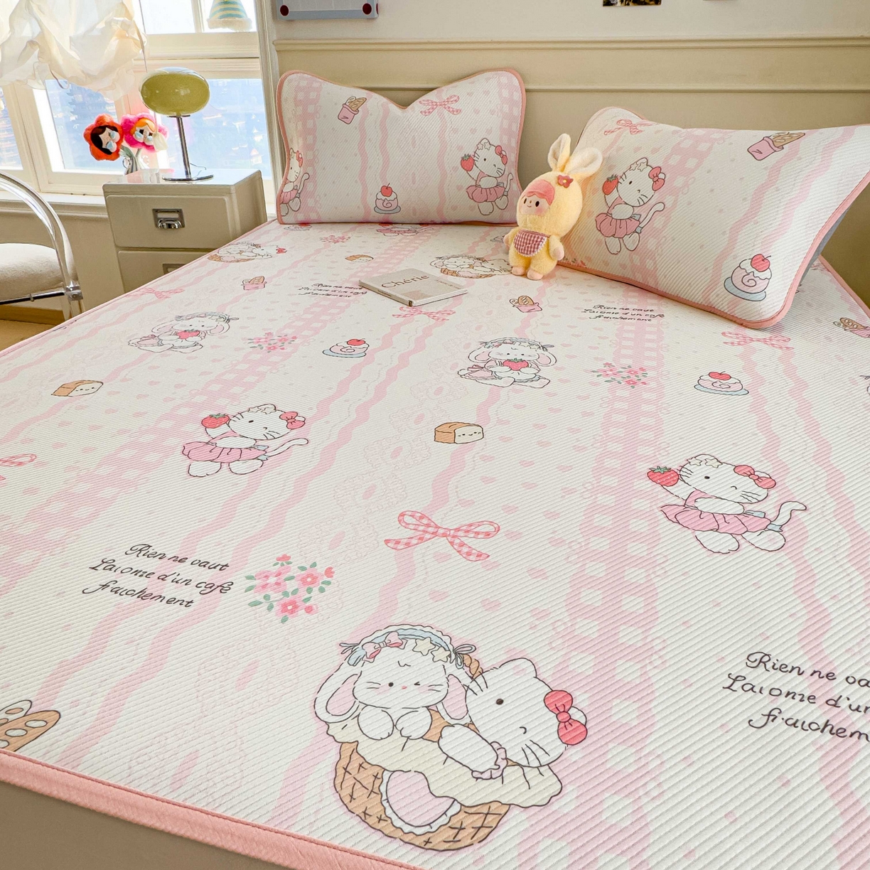 91家纺网 家纺一手货源 找家纺 孩子王家纺 2026春夏新款豆豆席卡通凉感值过0.21可机洗夏天学生宿舍单人空调软席凉席席子 摇篮梦 床单款