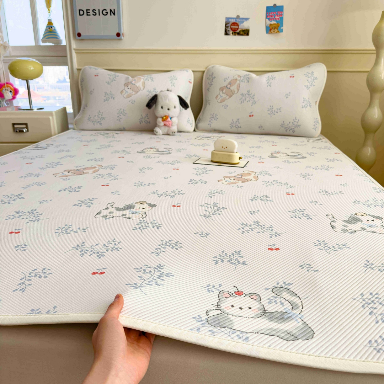 孩子王家纺 2026春夏新款豆豆席卡通凉感值过0.21可机洗夏天学生宿舍单人空调软席凉席席子 樱桃泡泡狗 床单款