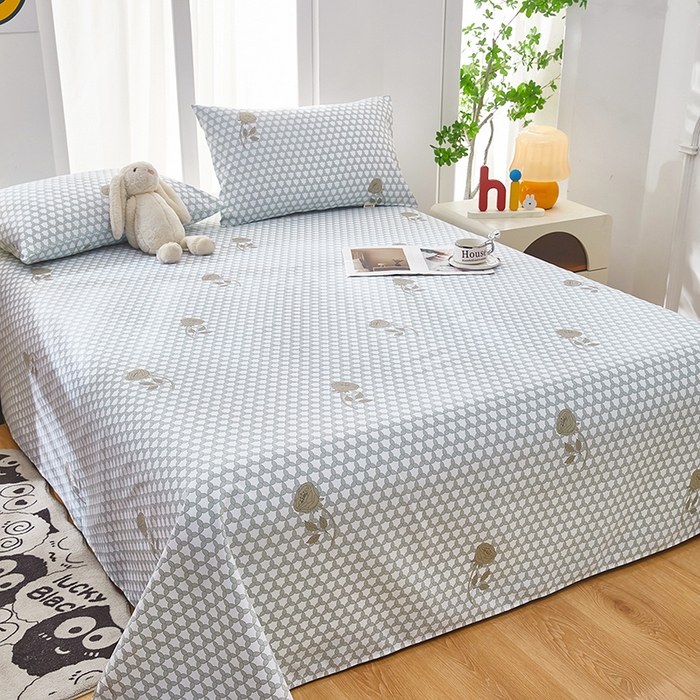 91家纺网 家纺一手货源 找家纺 蕾诺家纺 2026新款老粗布加厚全包防滑床单可组合三件套 玫影