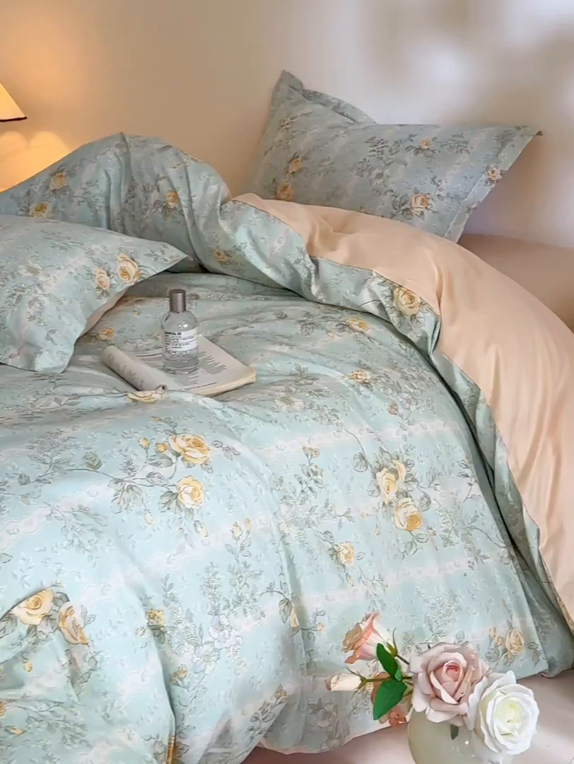 91家纺网 家纺一手货源 找家纺 涵宸家纺 2026新款全棉印花花卉四件套 春江雾花