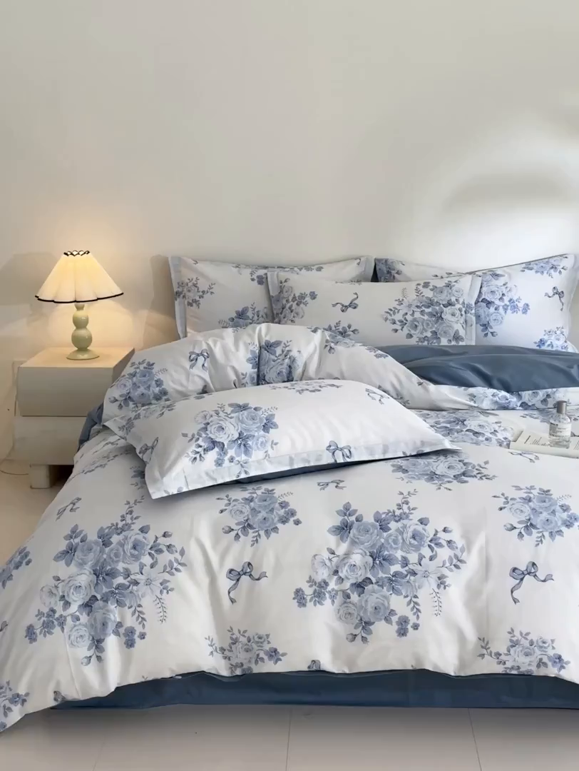 91家纺网 家纺一手货源 找家纺 涵宸家纺 2026新款全棉印花花卉四件套 春喜