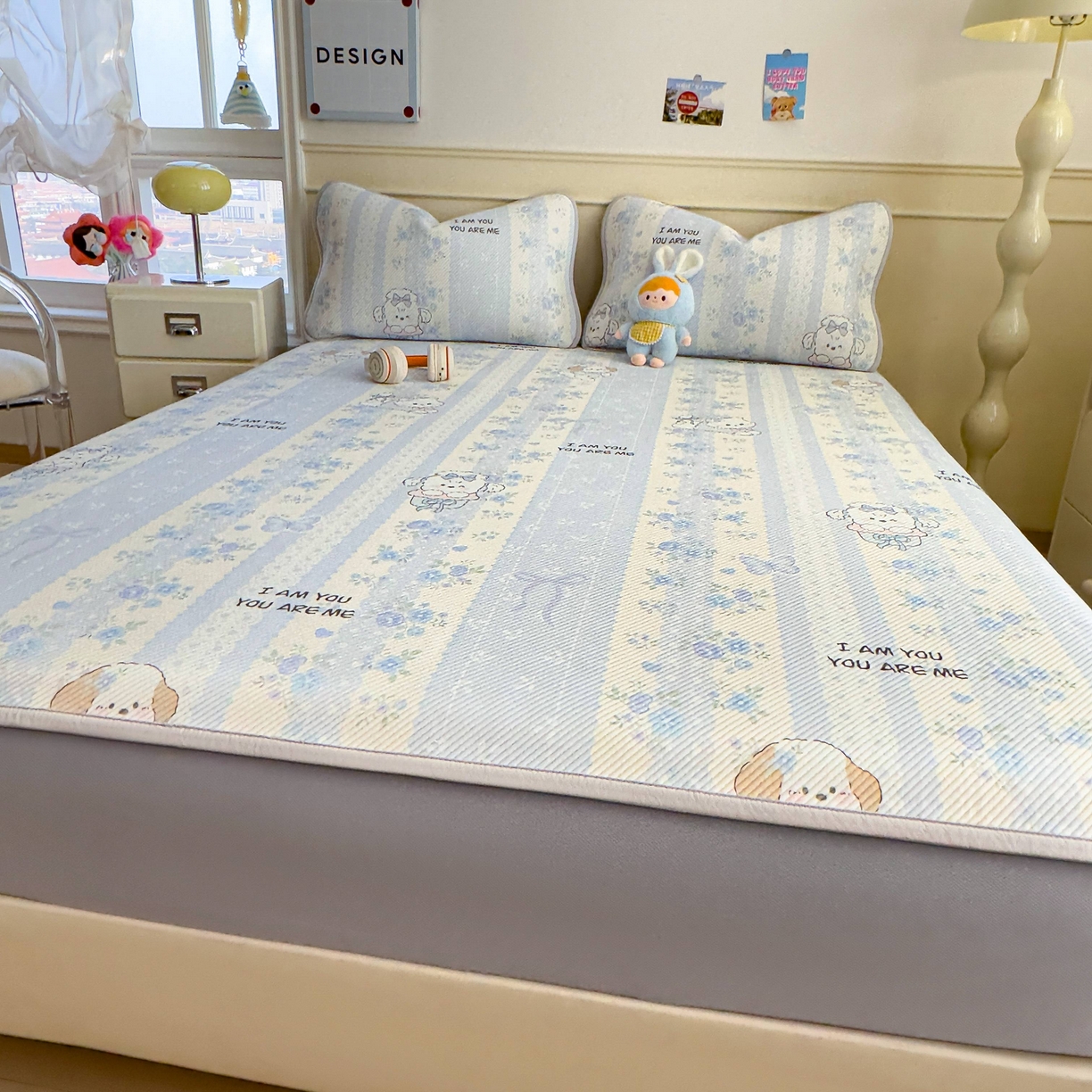 91家纺网 家纺一手货源 找家纺 孩子王家纺 2026春夏新款豆豆席卡通凉感值过0.21可机洗夏天学生宿舍单人空调软席凉席席子 花园物语 床笠款