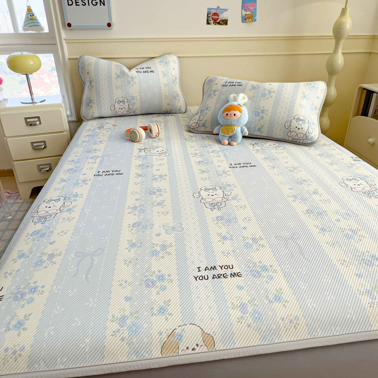 91家纺网 家纺一手货源 找家纺 孩子王家纺 2026春夏新款豆豆席卡通凉感值过0.21可机洗夏天学生宿舍单人空调软席凉席席子 花园物语 床笠款