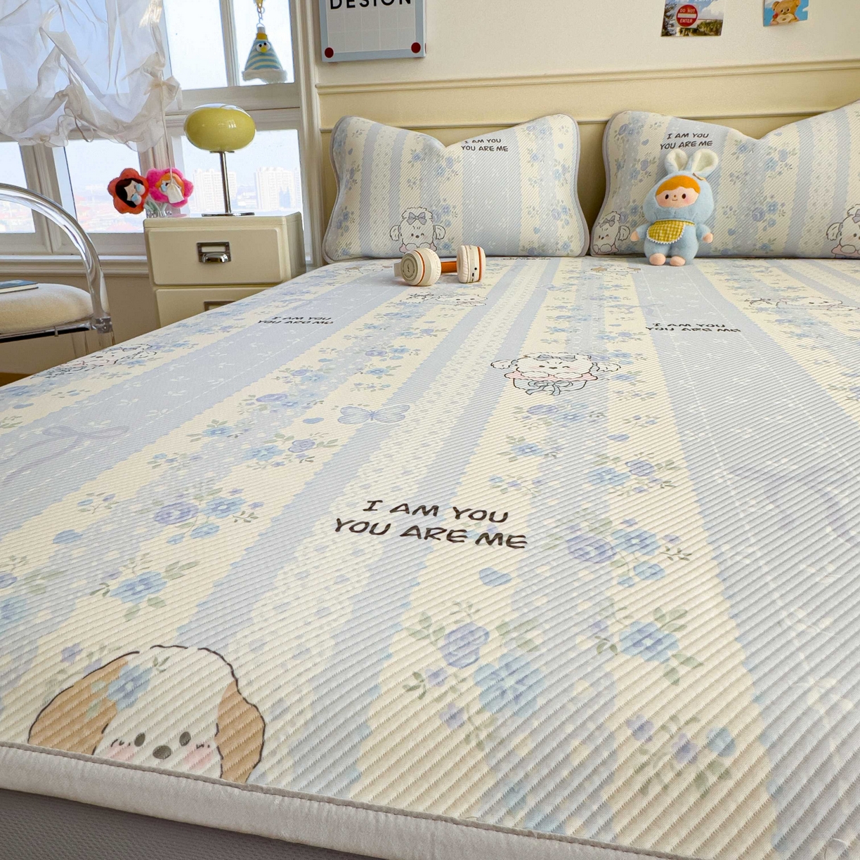 91家纺网 家纺一手货源 找家纺 孩子王家纺 2026春夏新款豆豆席卡通凉感值过0.21可机洗夏天学生宿舍单人空调软席凉席席子 花园物语 床笠款