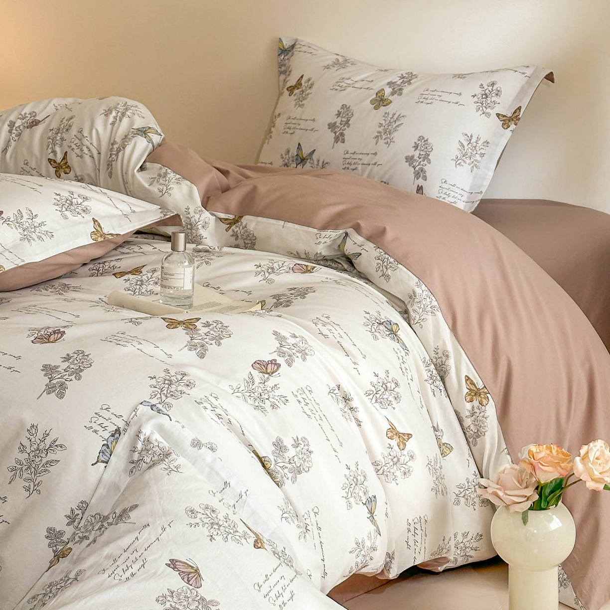 91家纺网 家纺一手货源 找家纺 涵宸家纺 2026新款全棉印花花卉四件套 蝶漫