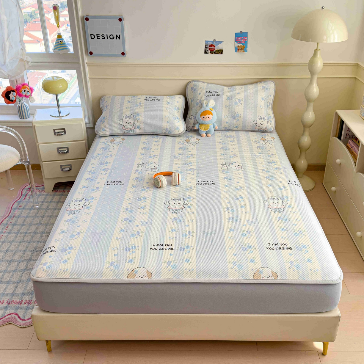 91家纺网 家纺一手货源 找家纺 孩子王家纺 2026春夏新款豆豆席卡通凉感值过0.21可机洗夏天学生宿舍单人空调软席凉席席子 花园物语 床笠款