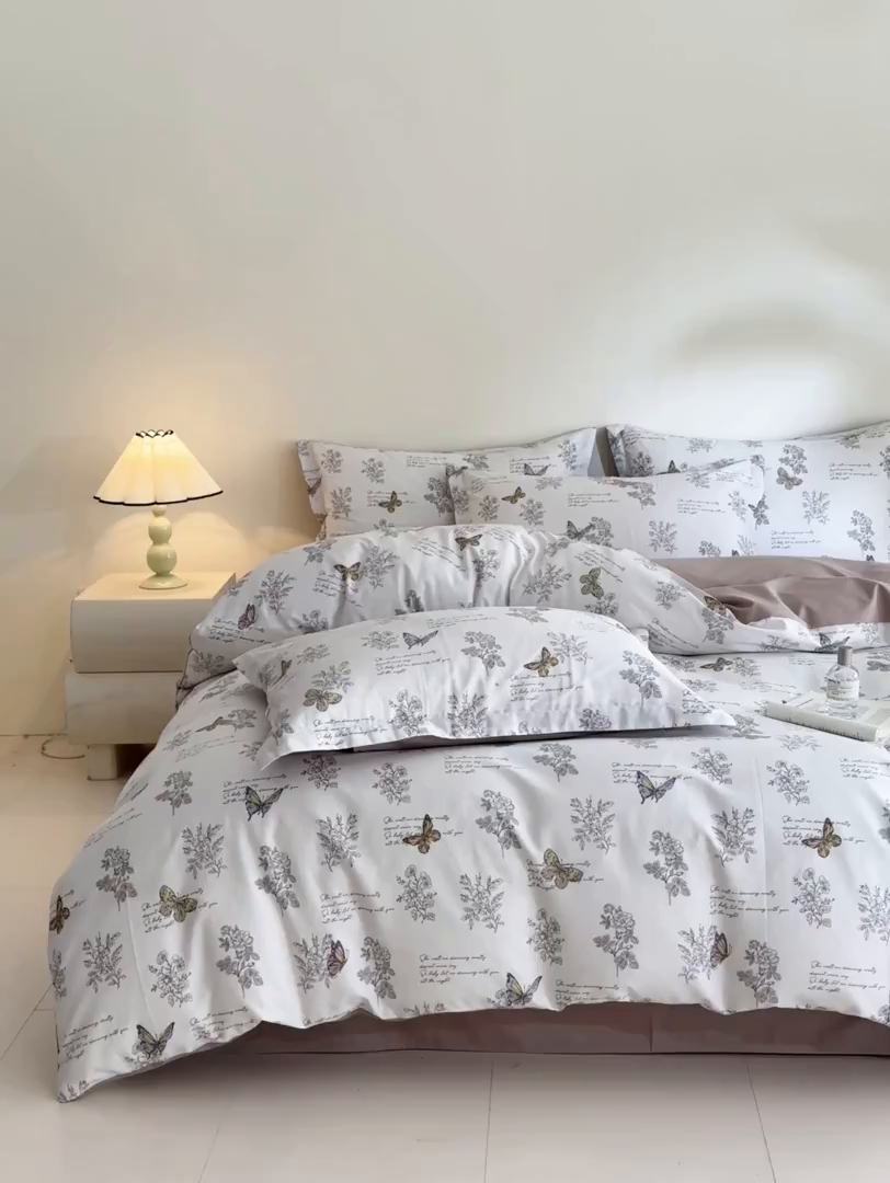 91家纺网 家纺一手货源 找家纺 涵宸家纺 2026新款全棉印花花卉四件套 蝶漫