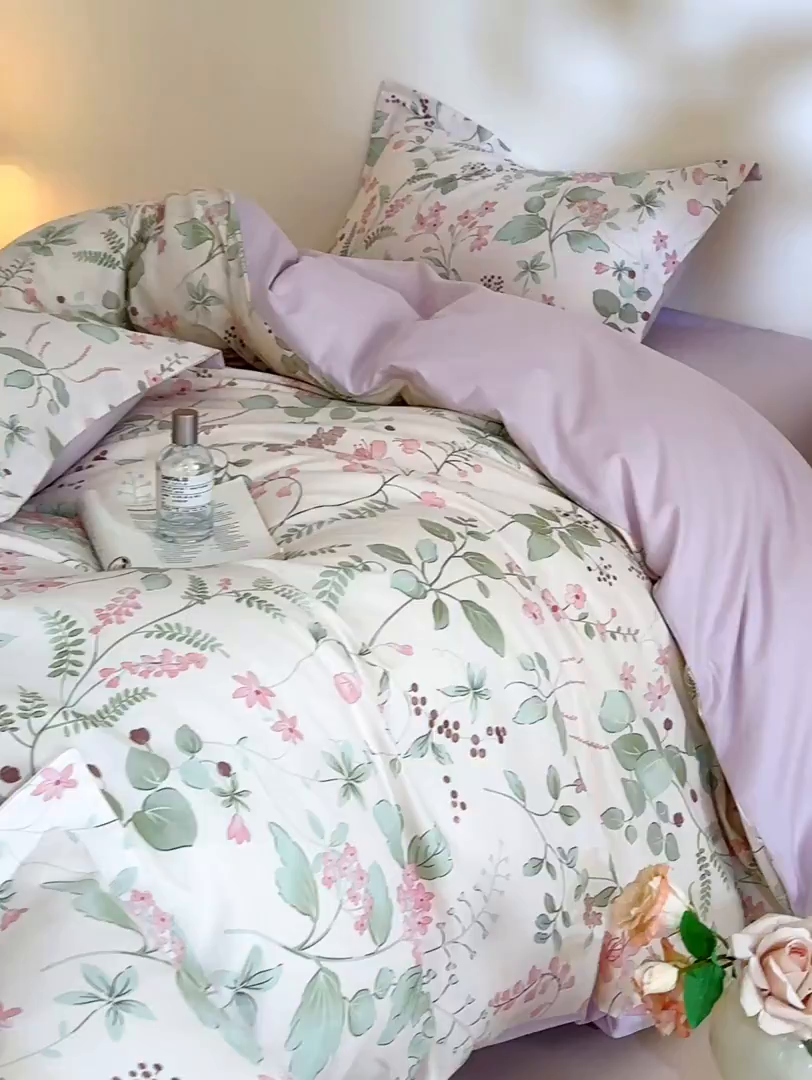 91家纺网 家纺一手货源 找家纺 涵宸家纺 2026新款全棉印花花卉四件套 花春城