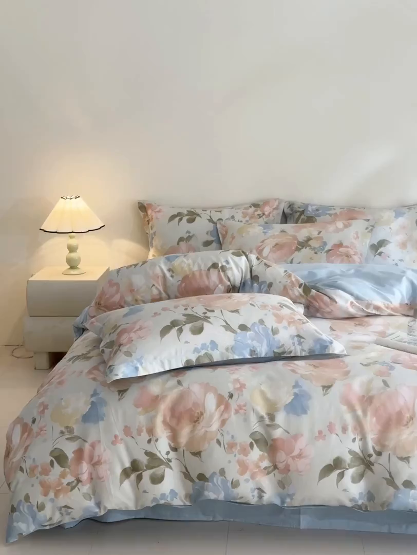 91家纺网 家纺一手货源 找家纺 涵宸家纺 2026新款全棉印花花卉四件套 花绿