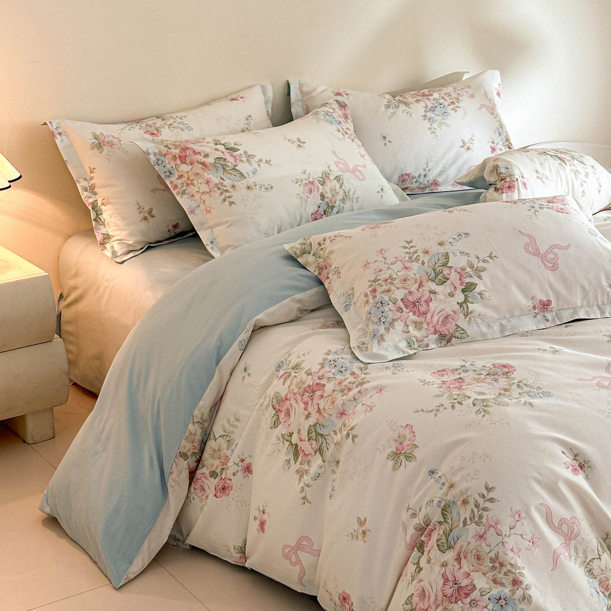 91家纺网 家纺一手货源 找家纺 涵宸家纺 2026新款全棉印花花卉四件套 花田洛